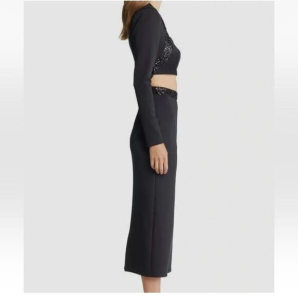 Sho By Tadashi Shoji Black Sequined Cutout Long Sleeve Dress NWT Size Small - Picture 4 of 16